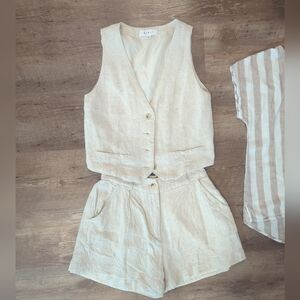 Elegant Cream Linen Vest and Shorts Set